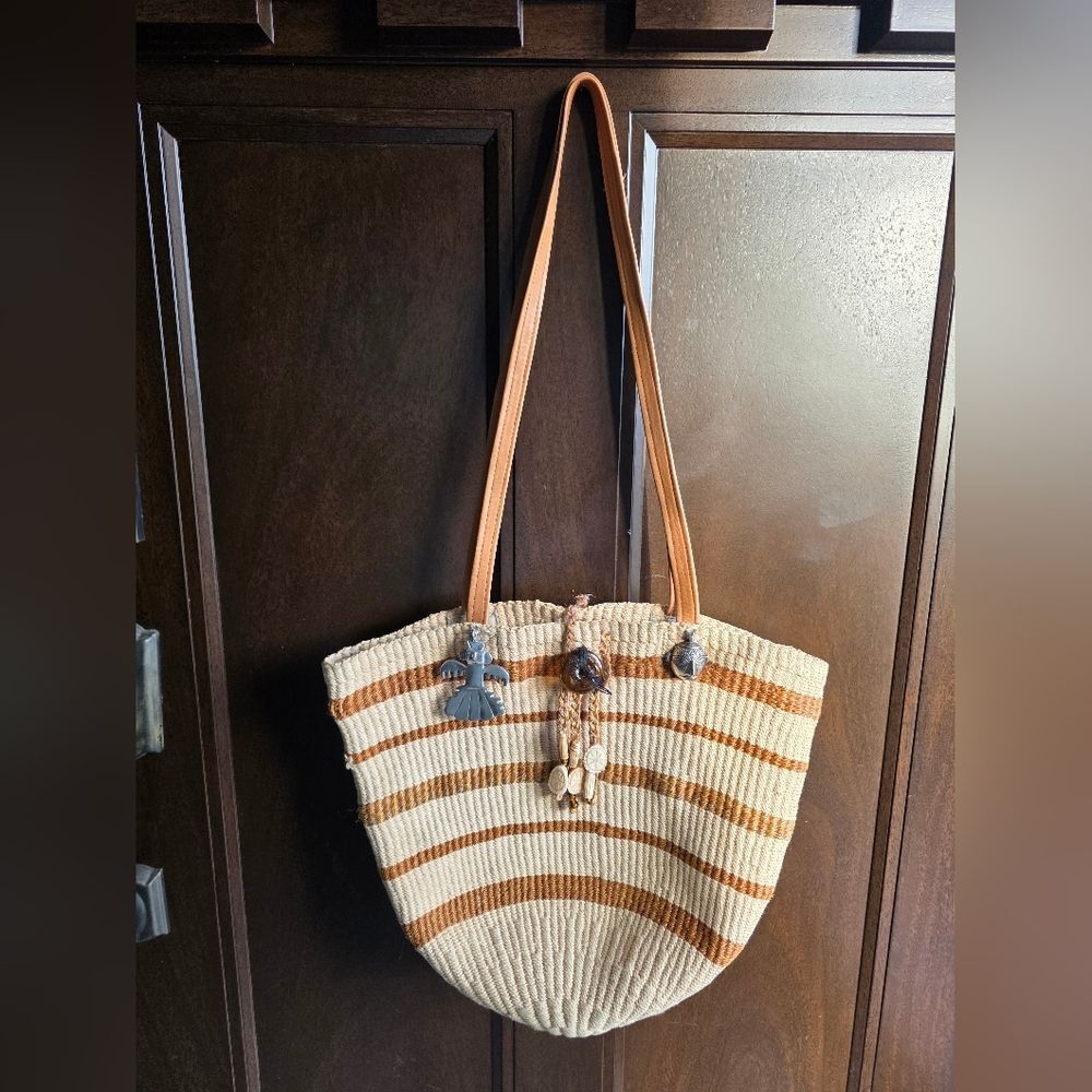 Hasting & Smith Handwoven Sisal Tote bag with Decorative Eclectic Charms Market